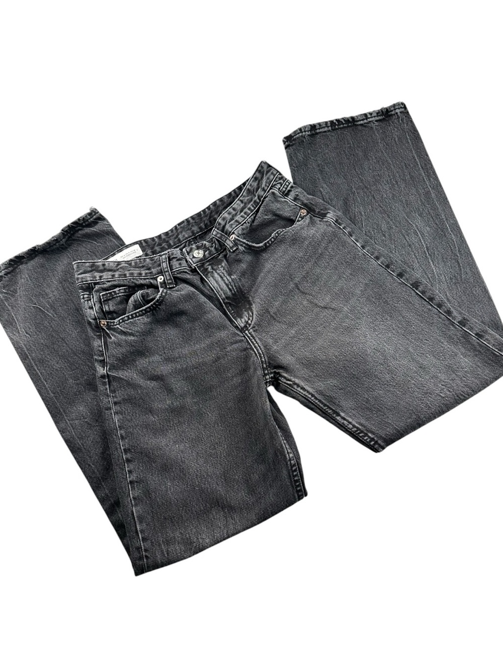 Zara Black Washed High Waist Relaxed Fit Jeans Size 8